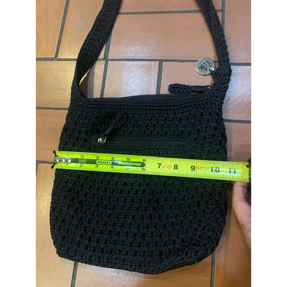 The Sak Crochet Black Handbag Crossbody Vintage Purse Shoulder Bag Zip Pockets - Picture 5 of 9